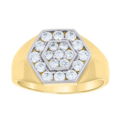 14Kt Two-Tone Gold Womens Cubic Zirconia Cluster Hexagon Head Fancy Ring