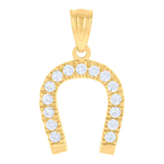 14Kt Gold Womens Two-Tone Diamond-Cut Horse Shoe Ht:19.1Mm Good Luck Pendant Charm