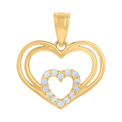 14Kt Two-Tone Gold Womens Cz Heart Ht:16.3Mm Pendant Charm