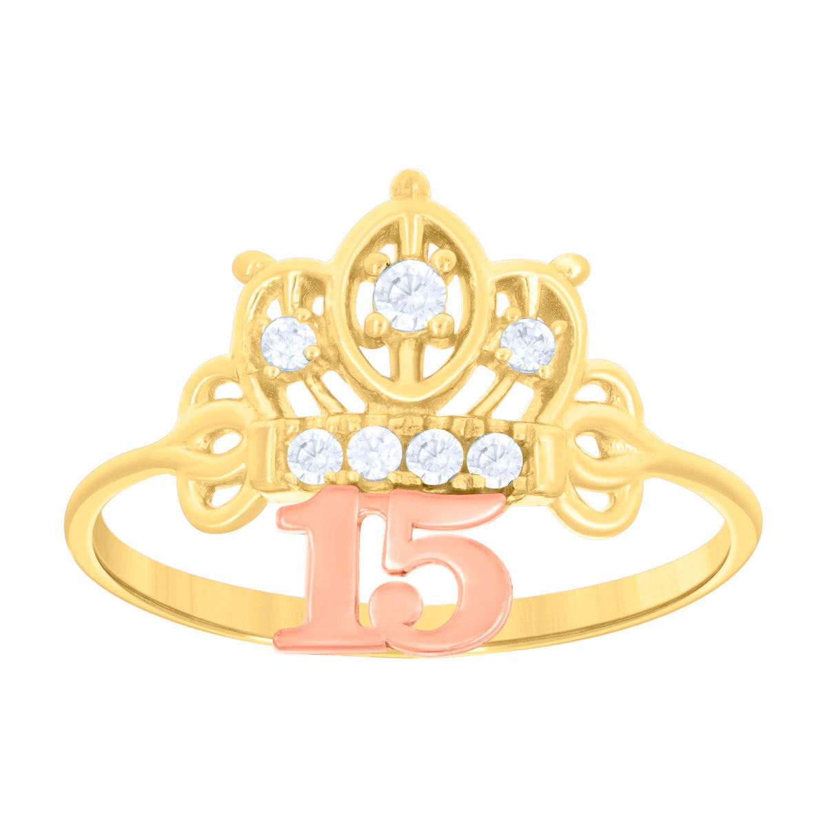14Kt Tri-Color Gold Womens Cubic Zirconia 15 Anos Ring