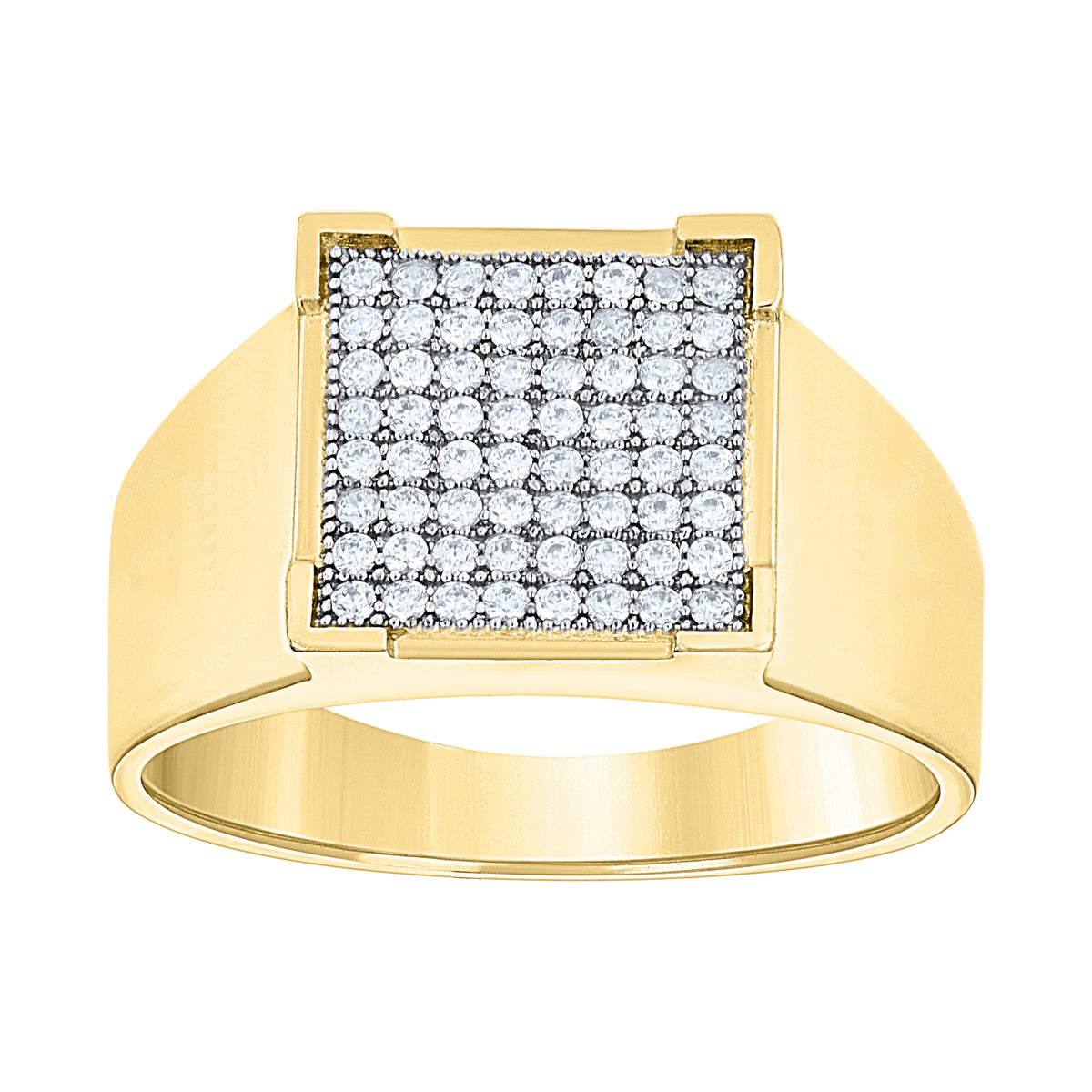 14Kt Two-Tone Gold Mens Cubic Zirconia Cluster Square Head Engagement Ring