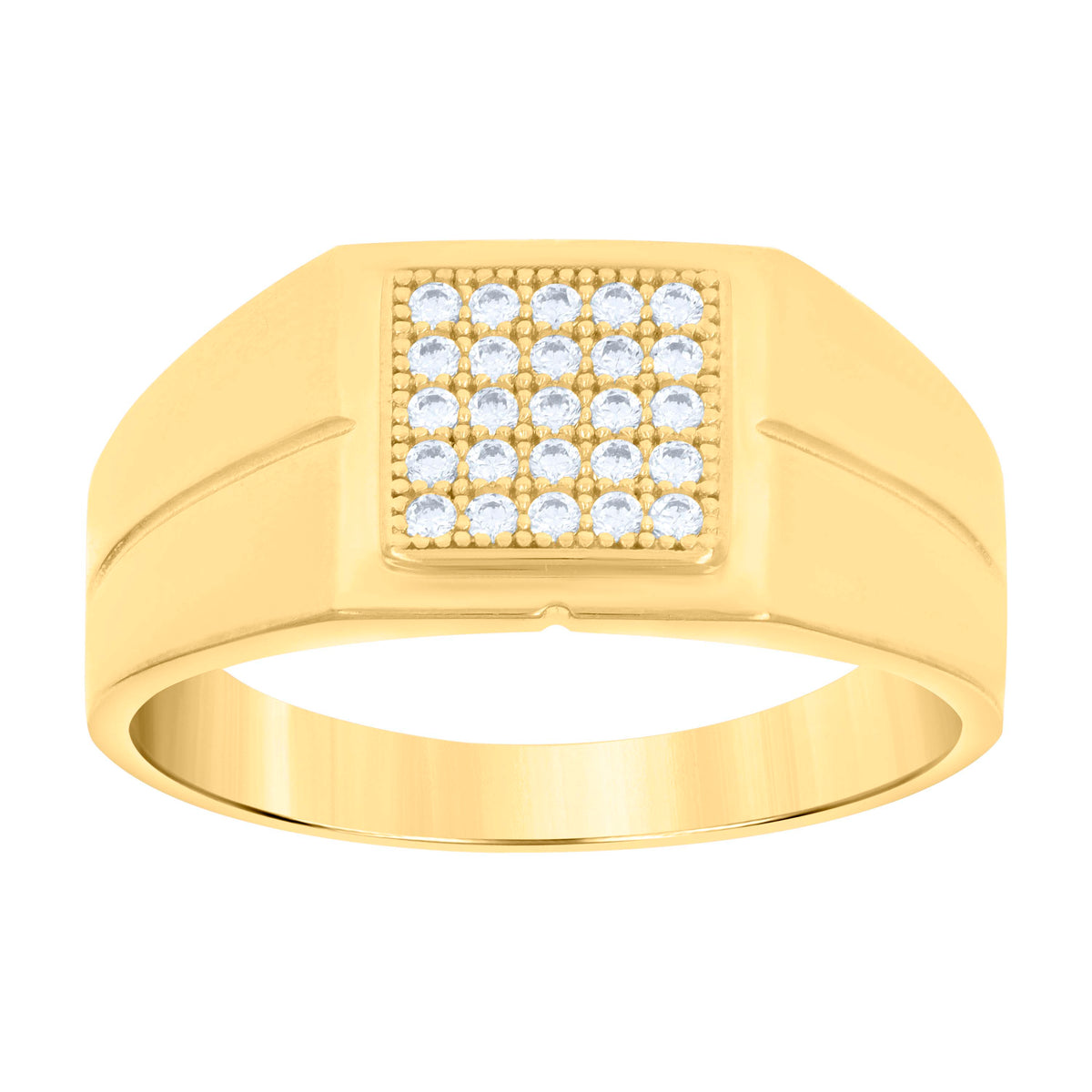 14Kt Two-Tone Gold Mens Cubic Zirconia Cluster Square Head Engagement Ring
