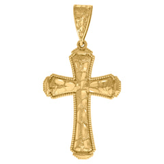 14Kt Yellow Gold Womens Diamond-Cut Nugget Budded Cross Ht:54.2Mm Religious Pendant Charm