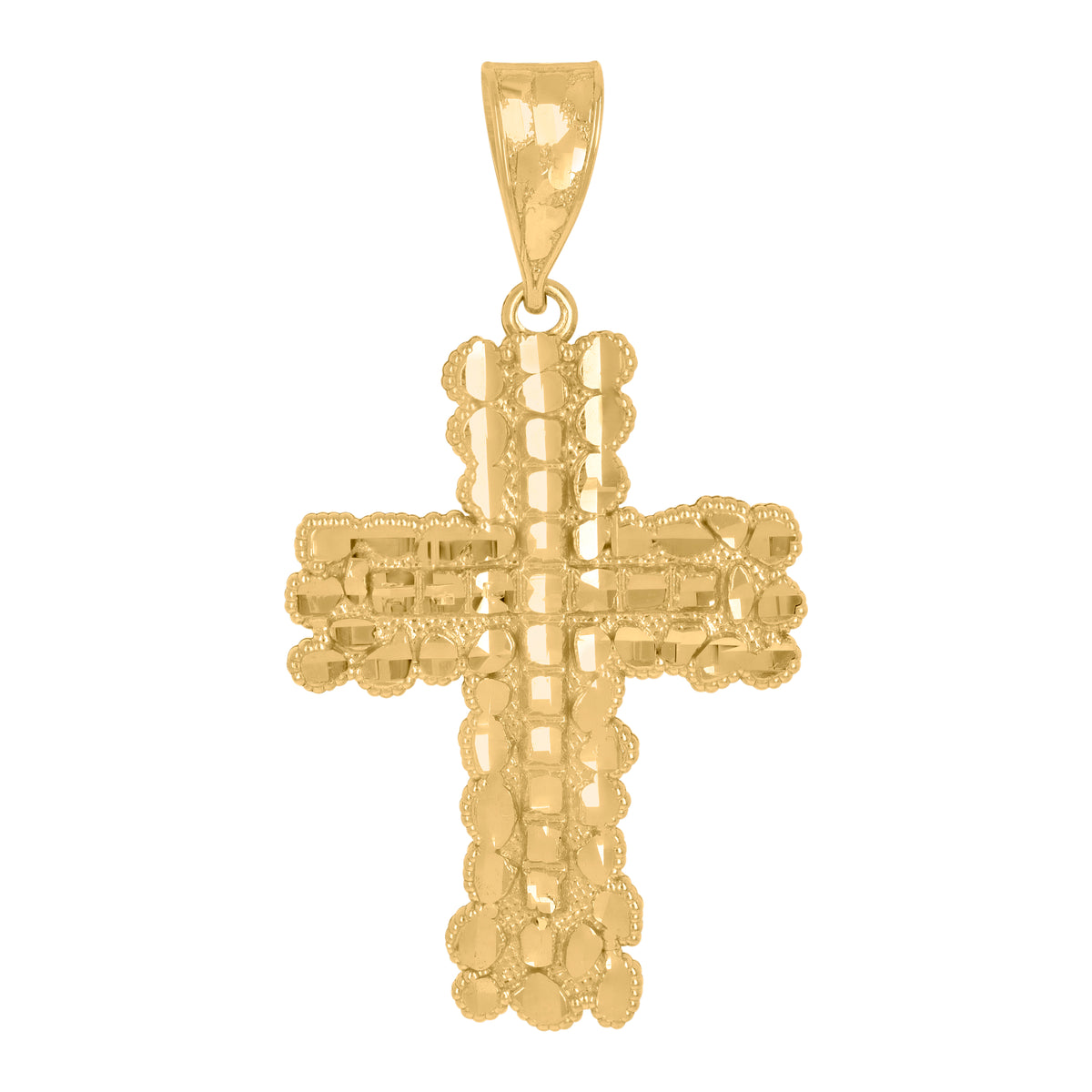 14Kt Yellow Gold Womens Diamond-Cut Nugget Cross Ht:16.4Mm Religious Pendant Charm