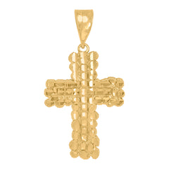 14Kt Yellow Gold Womens Diamond-Cut Nugget Cross Ht:16.4Mm Religious Pendant Charm
