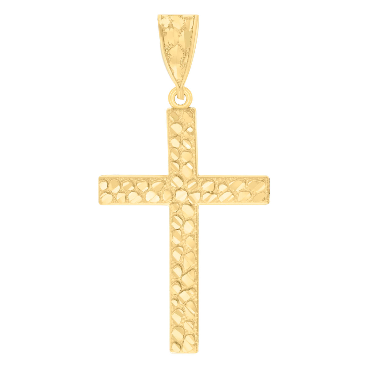 14Kt Yellow Gold Womens Diamond-Cut Nugget Cross Ht:53.5Mm Religious Pendant Charm