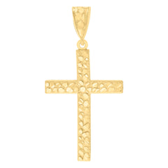 14Kt Yellow Gold Womens Diamond-Cut Nugget Cross Ht:53.5Mm Religious Pendant Charm