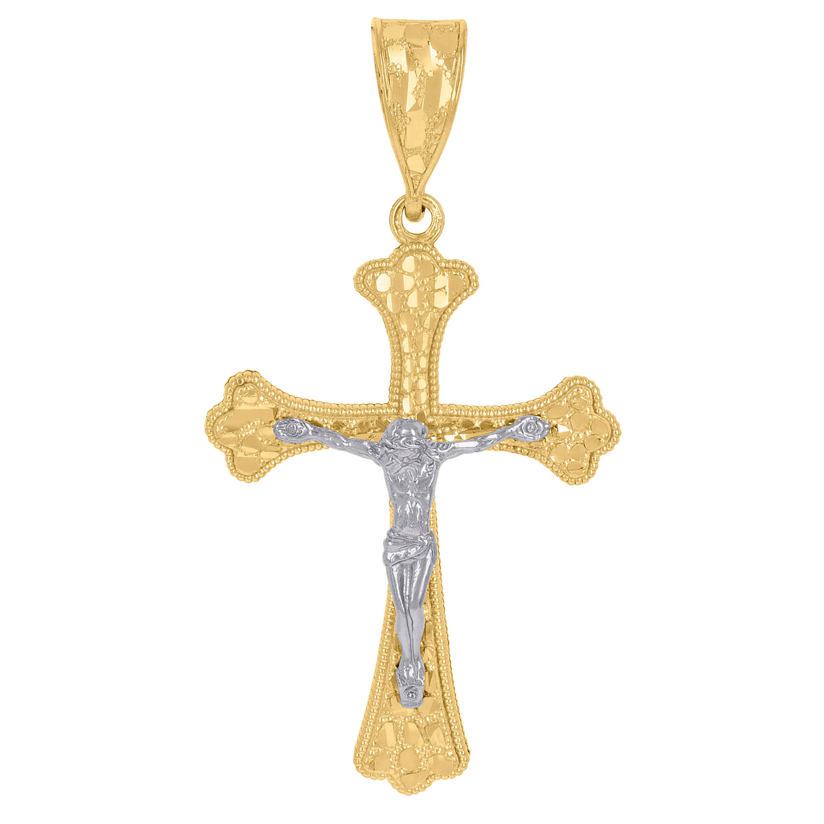 14Kt Gold Womens Two-Tone Nugget Cross Crucifix Ht:54.4Mm Religious Pendant Charm
