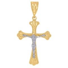 14Kt Gold Womens Two-Tone Nugget Cross Crucifix Ht:54.4Mm Religious Pendant Charm