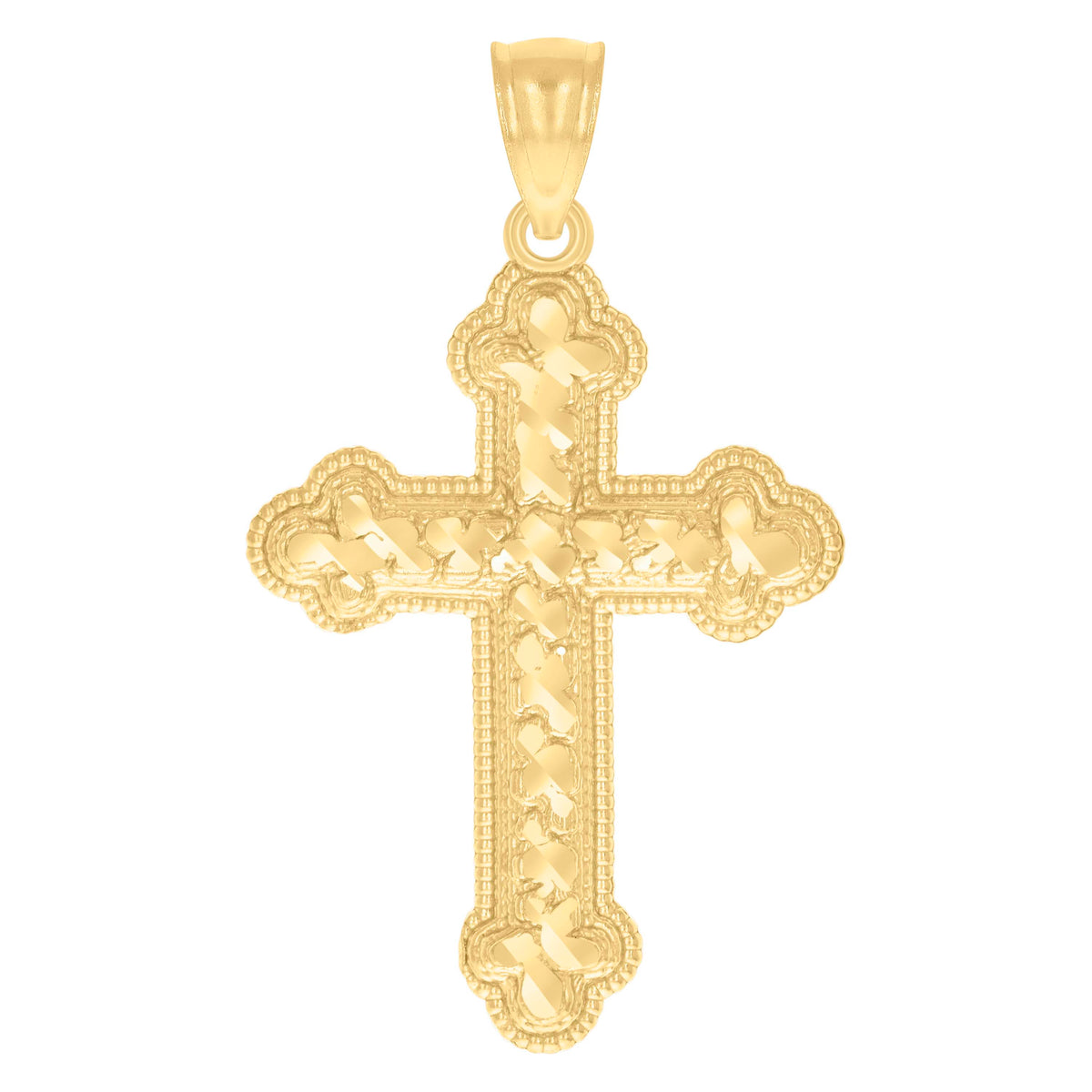 14Kt Yellow Gold Womens Diamond-Cut Nugget Cross Ht:40Mm Religious Pendant Charm