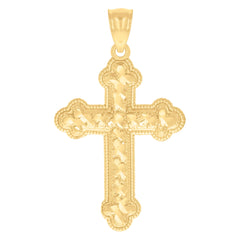 14Kt Yellow Gold Womens Diamond-Cut Nugget Cross Ht:40Mm Religious Pendant Charm