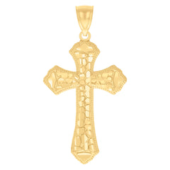14Kt Yellow Gold Womens Diamond-Cut Nugget Budded Cross Ht:40.5Mm Religious Pendant Charm