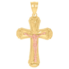 14Kt Gold Womens Two-Tone Nugget Cross Crucifix Religious Ht:39.7Mm Pendant Charm