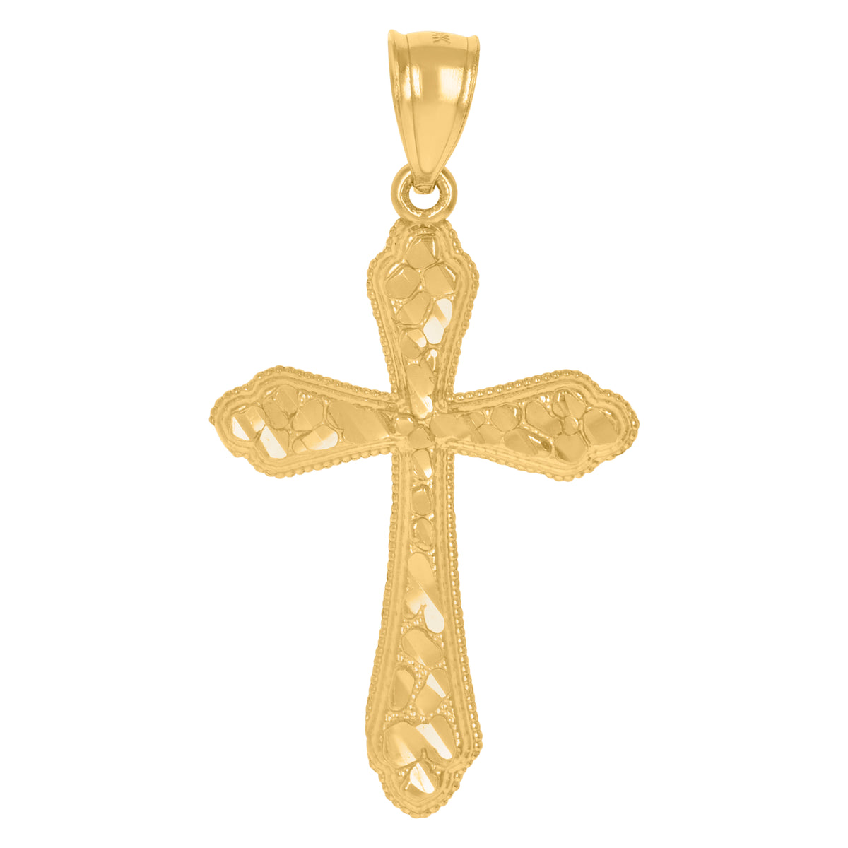 14Kt Yellow Gold Womens Diamond-Cut Nugget Budded Cross Ht:40.1Mm Religious Pendant Charm