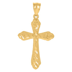 14Kt Yellow Gold Womens Diamond-Cut Nugget Budded Cross Ht:40.1Mm Religious Pendant Charm