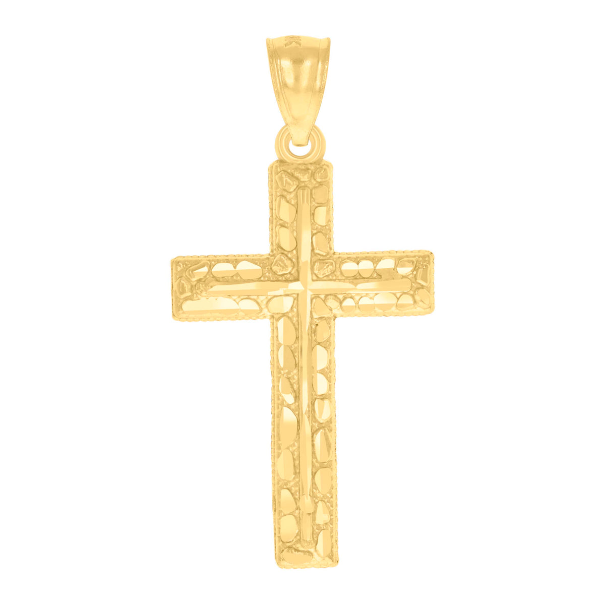 14Kt Yellow Gold Womens Diamond-Cut Nugget Cross Ht:37.8Mm Religious Pendant Charm