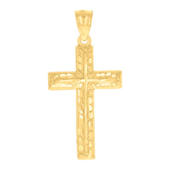 14Kt Yellow Gold Womens Diamond-Cut Nugget Cross Ht:37.8Mm Religious Pendant Charm