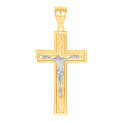 14Kt Gold Womens Two-Tone Diamond-Cut Cross Crucifix Jesus Ht:55.4Mm Pendant Charm