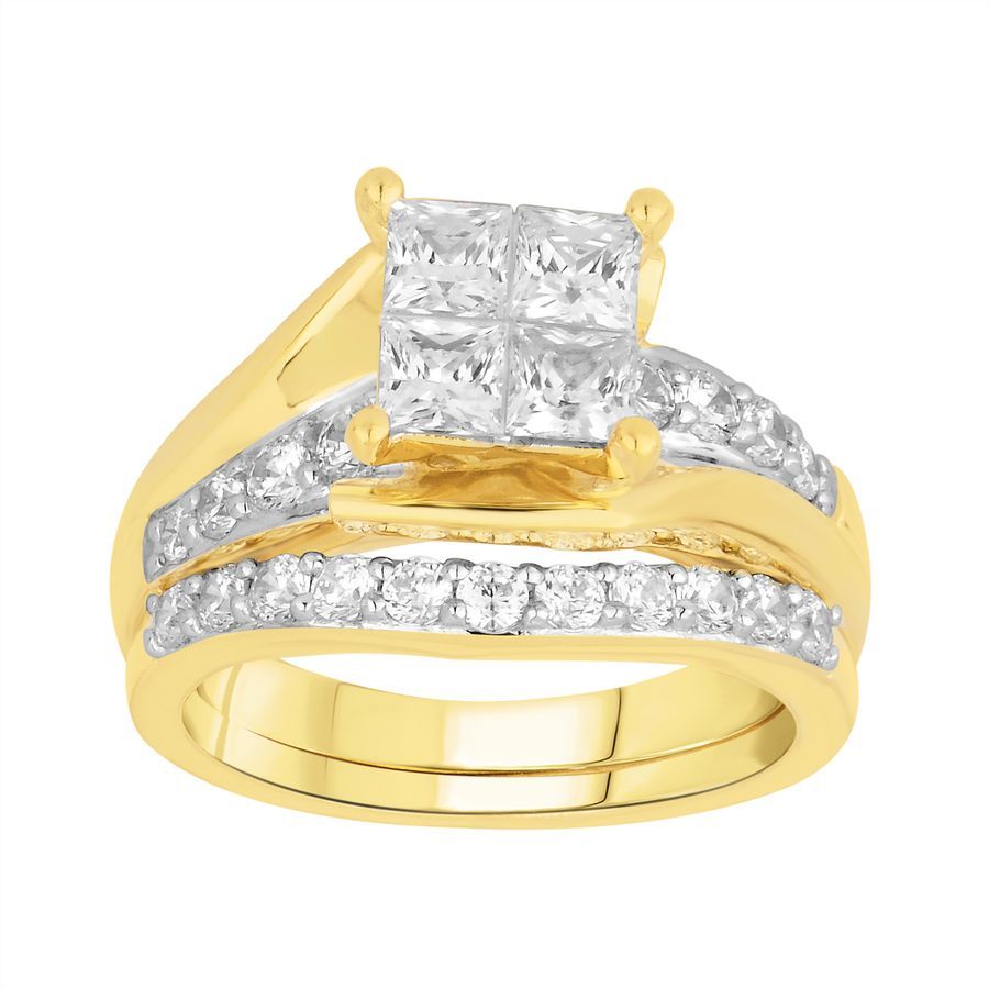 LADIES  BRIDAL SET 2.00CT ROUND/PRINCESS DIAMOND 14K YELLOW GOLD