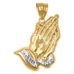 10kt Two-Tone Gold Mens Women Praying Hands Cross Religious Charm Pendant