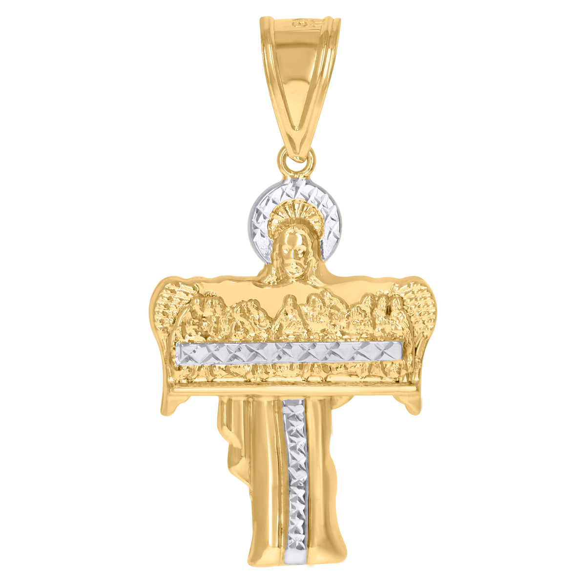 10kt Yellow Gold Diamond-Cut Nugget Mens Cross Religious Charm Pendant