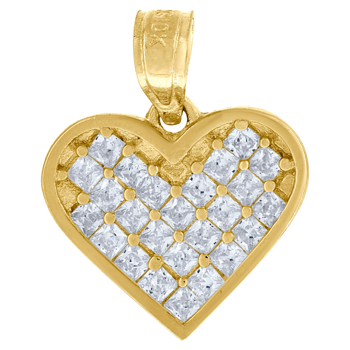10kt Yellow Gold Womens Princess Cut Cubic Zirconia Cubic-Zirconia Heart Charm Pendant