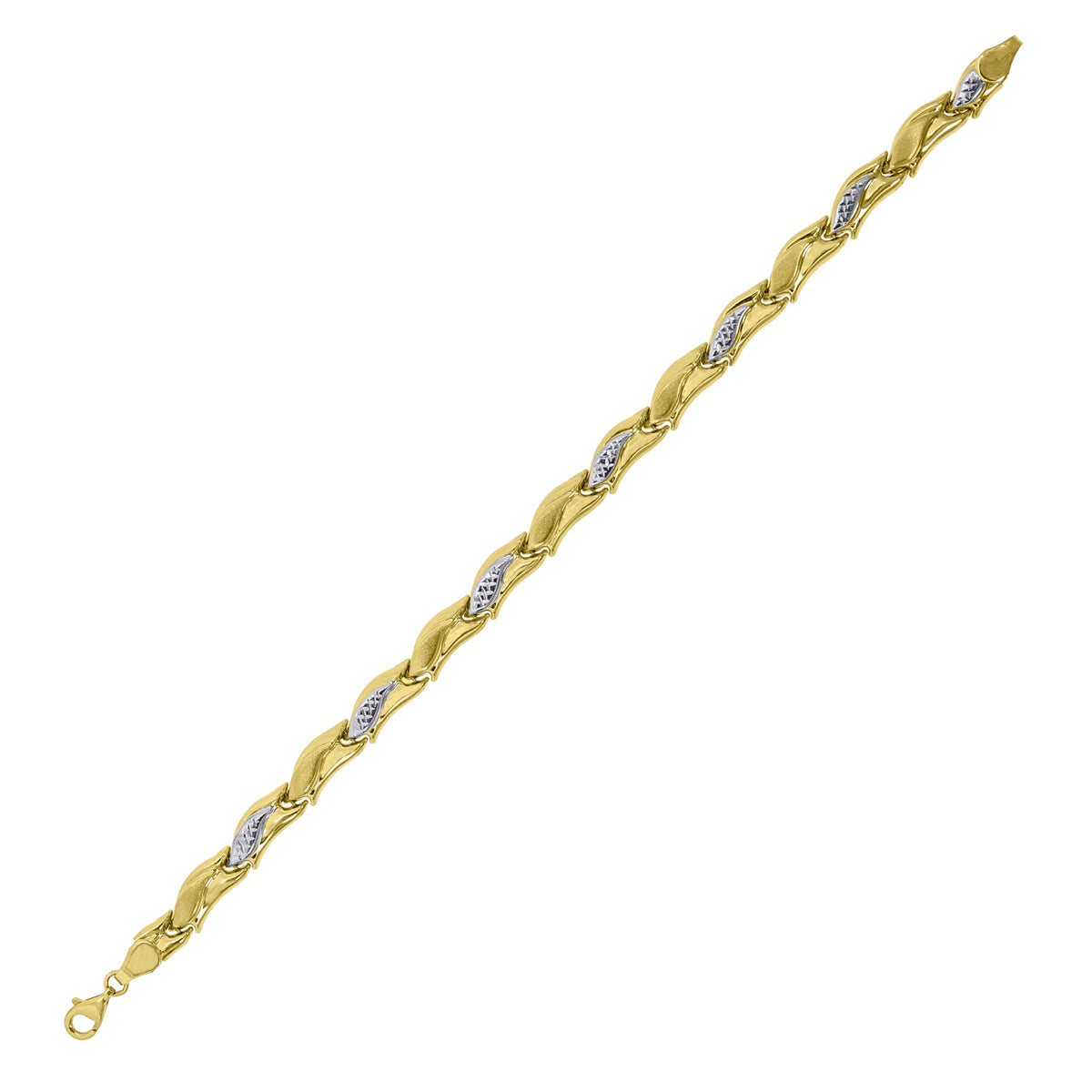 10kt Two-Tone Gold Womens Fish Motif Link Bracelet Size 8 Inches