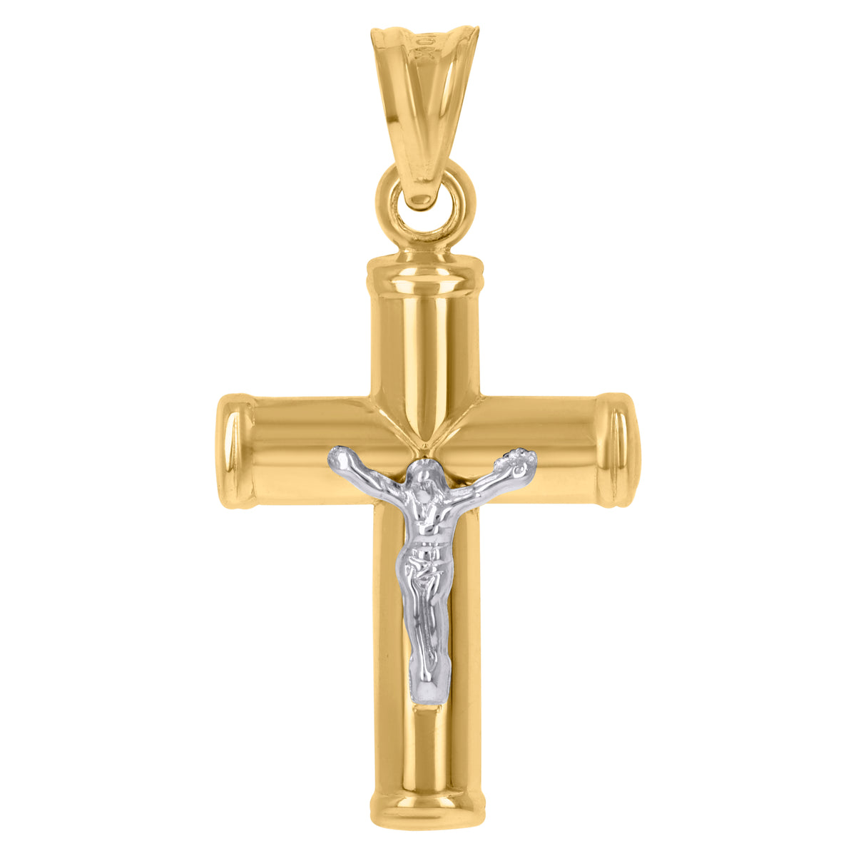 10Kt Two-Tone Gold Unisex Cubic-Zirconia Crucifix Cross Religious Charm Pendant