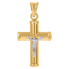 10Kt Two-Tone Gold Unisex Cubic-Zirconia Crucifix Cross Religious Charm Pendant