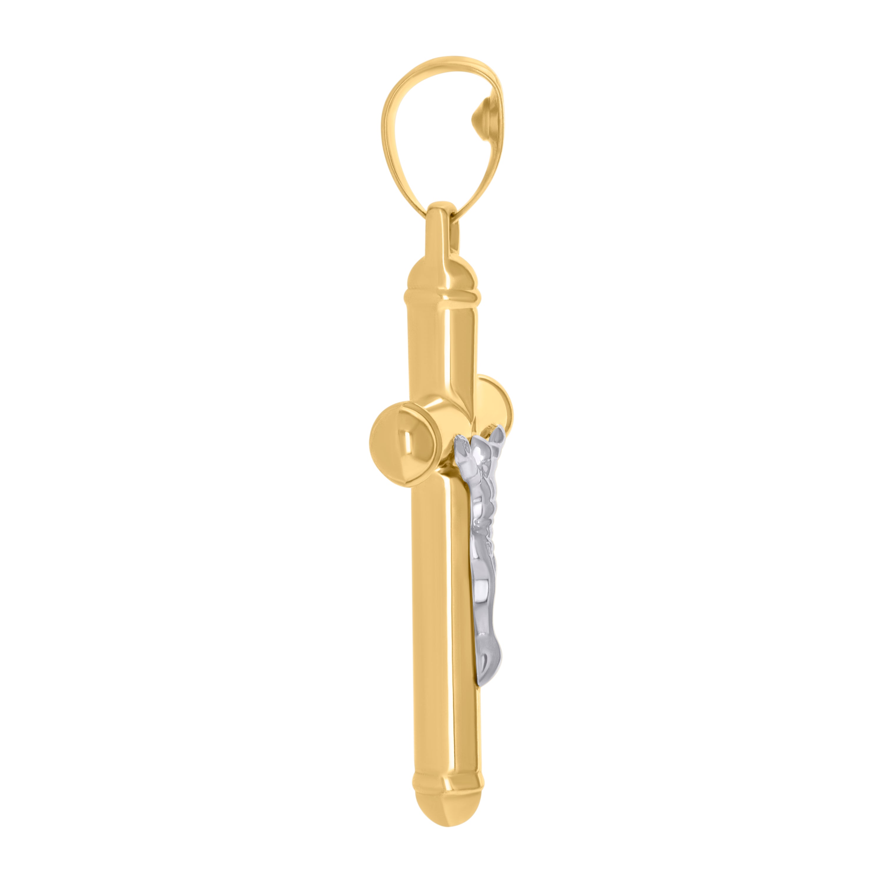 10Kt Two-Tone Gold Unisex Cubic-Zirconia Crucifix Cross Religious Charm Pendant