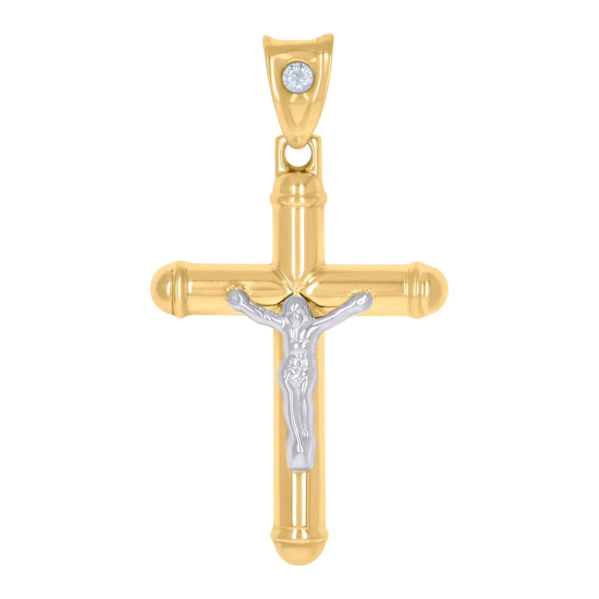 10Kt Two-Tone Gold Unisex Cubic-Zirconia Crucifix Cross Religious Charm Pendant