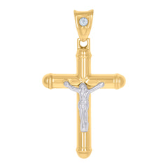 10Kt Two-Tone Gold Unisex Cubic-Zirconia Crucifix Cross Religious Charm Pendant