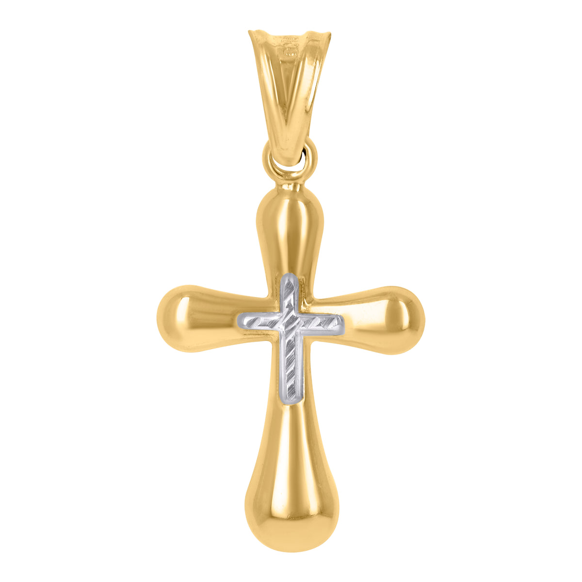 10Kt Two-Tone Gold Unisex Cubic-Zirconia Crucifix Cross Religious Charm Pendant