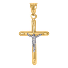 10Kt Two-Tone Gold Unisex Cubic-Zirconia Crucifix Cross Religious Charm Pendant