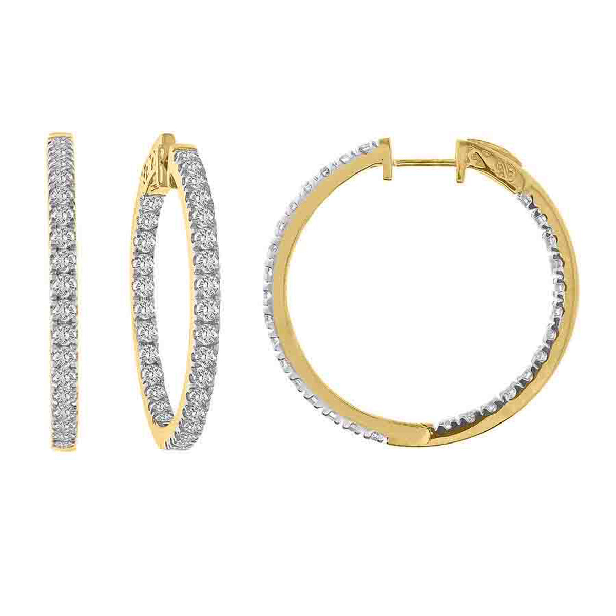 LADIES HOOP EARRINGS 3.00CT ROUND DIAMOND 14K YELLOW GOLD (SI QUALITY)