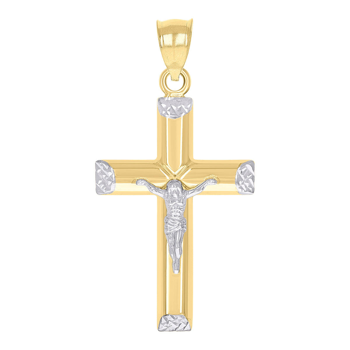 10kt Gold Two-Tone Diamond-Cut Mens Cross Religious Charm Pendant