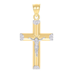 10kt Gold Two-Tone Diamond-Cut Mens Cross Religious Charm Pendant