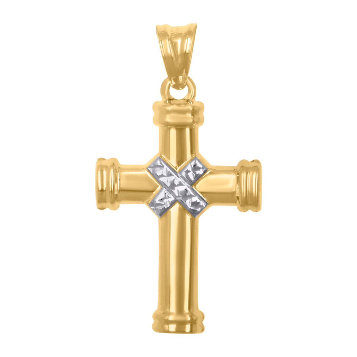 10kt Gold Two-Tone Diamond-Cut Unisex Cross Religious Charm Pendant