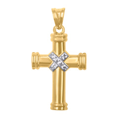 10kt Gold Two-Tone Diamond-Cut Unisex Cross Religious Charm Pendant