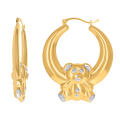 10kt Gold Two-Tone Womens Teddy Bear 40.5mm Hinged Hoops Huggies