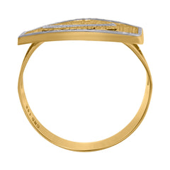 10kt Two-Tone Gold Mens Diamond-Cut Textured Initial Letter F Band Ring