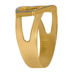 10kt Two-Tone Gold Mens Diamond-Cut Textured Initial Letter F Band Ring