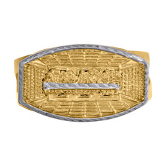 10kt Two-Tone Gold Mens Diamond-Cut Textured Initial Letter F Band Ring