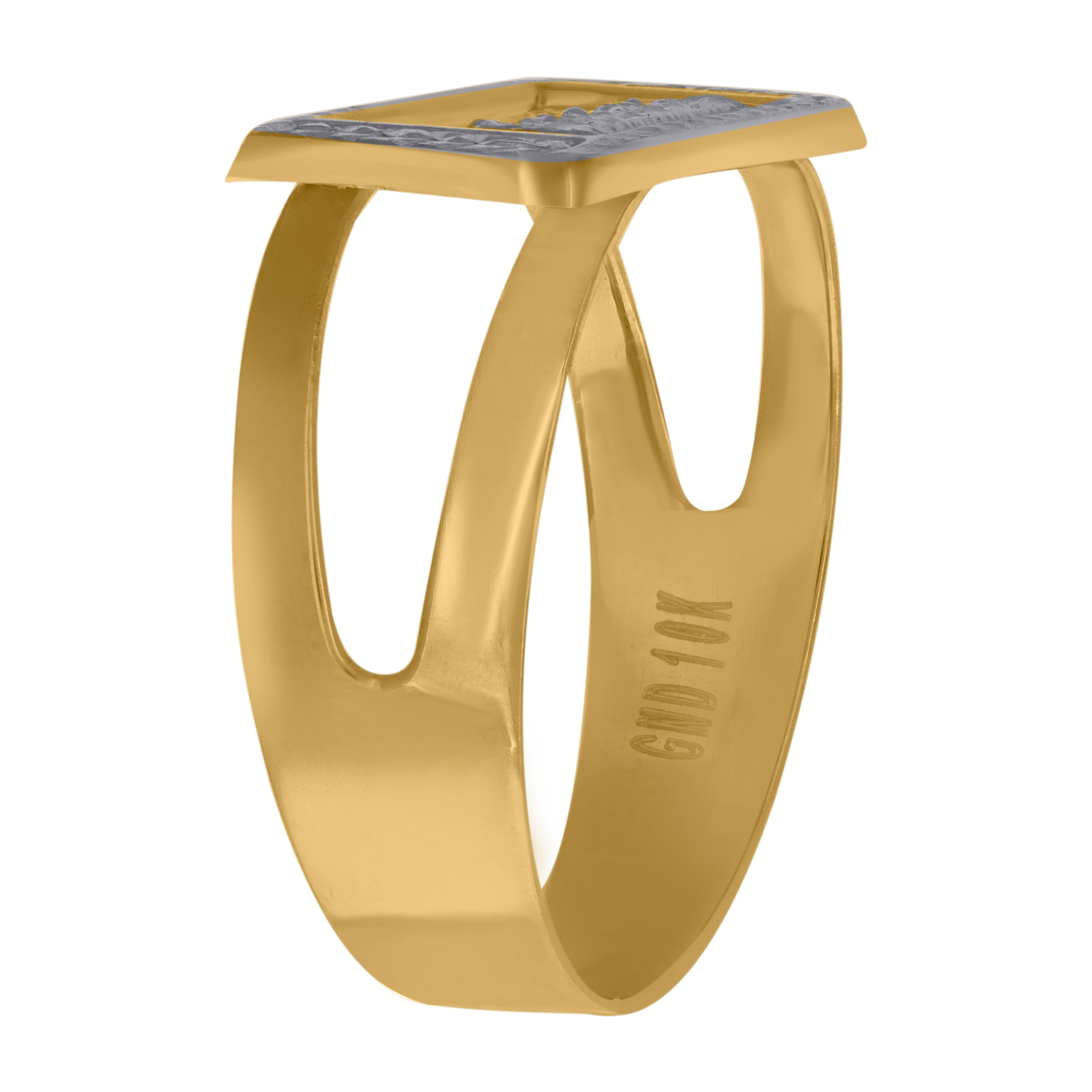 10kt Two-Tone Gold Mens Diamond-Cut Textured Initial Letter G Band Ring