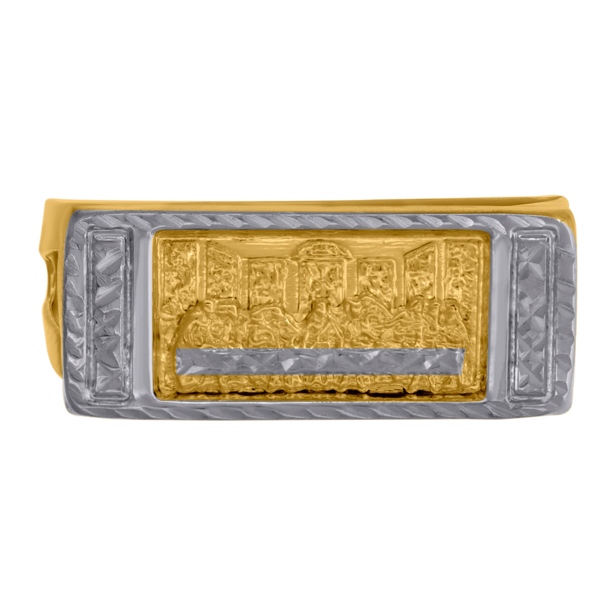 10kt Two-Tone Gold Mens Diamond-Cut Textured Initial Letter G Band Ring