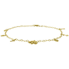 10kt Yellow Gold Womens CZ Anchor Evil Eye Elephant Lucky Charms Anklet 10 Inches