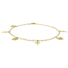 10kt Yellow Gold Womens Ship Wheel Cross Religious Charms Anklet 10 Inches