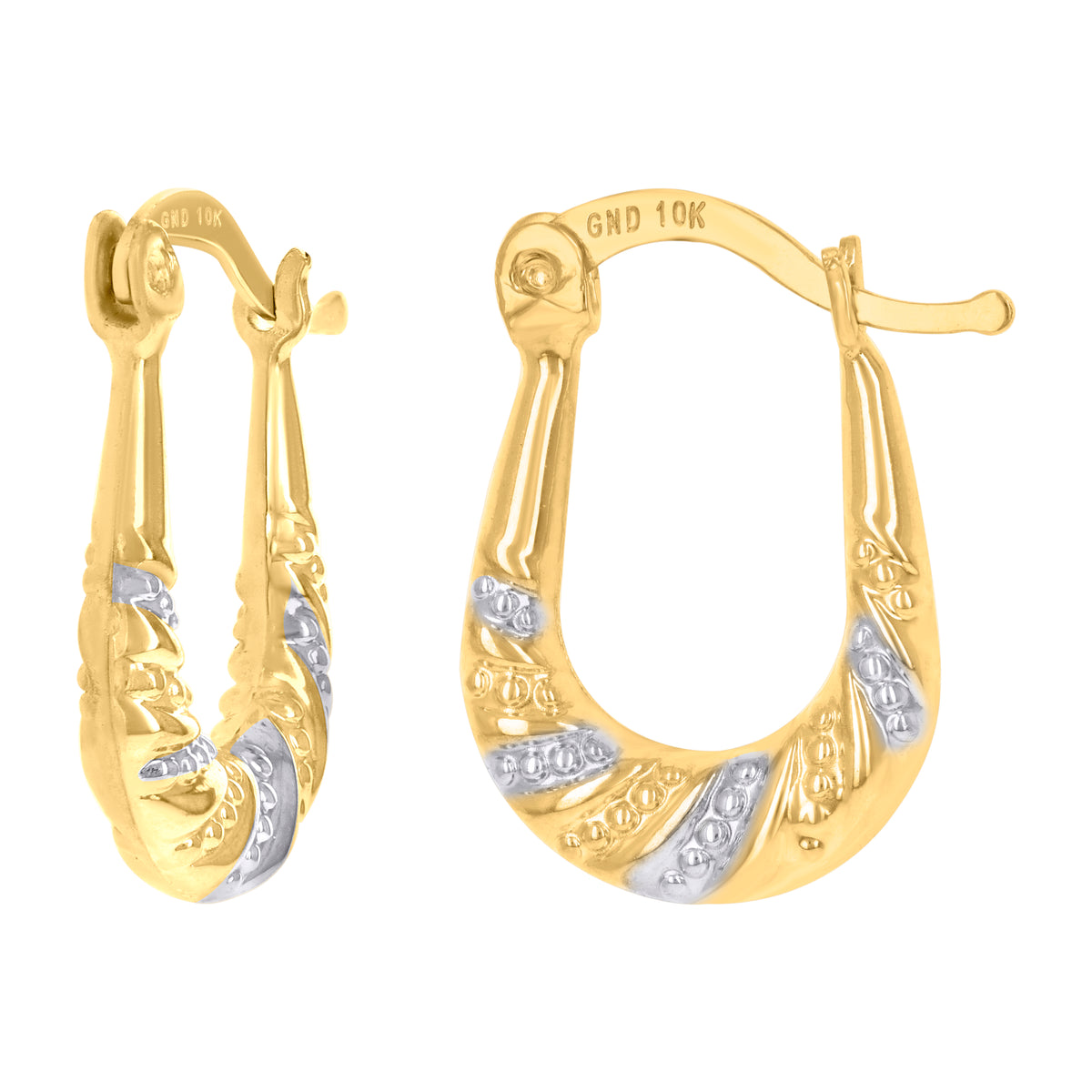 10kt Gold Two-Tone Womens Shrimp 13mm X19mm Hinged Hoops Huggies