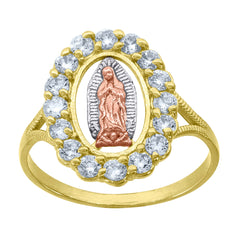 10Kt Tri-Color Gold Womens Cubic Zirconia Textured Square Head Religious Ring