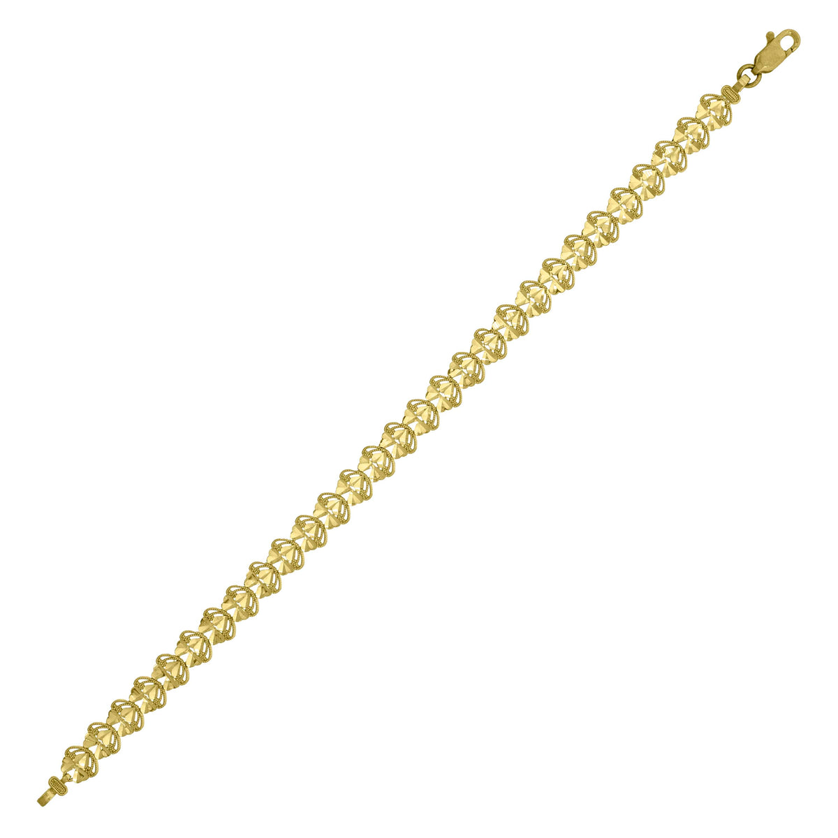 10Kt Yellow Gold Womens Heart Link Bracelet Size 8 Inches